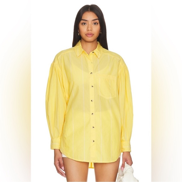 Free People Happy Hour Stripe Button Down Top Yellow Combo NWT - Picture 13 of 17